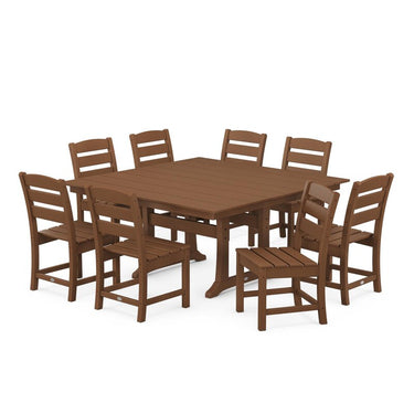 POLYWOOD Lakeside 9-Piece Farmhouse Trestle Dining Set - Teak